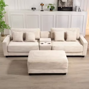 3-Piece Modern Sofa with Cup Holder and Ottoman