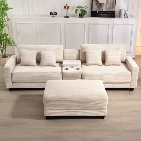 3-Piece Modern Sofa with Cup Holder and Ottoman